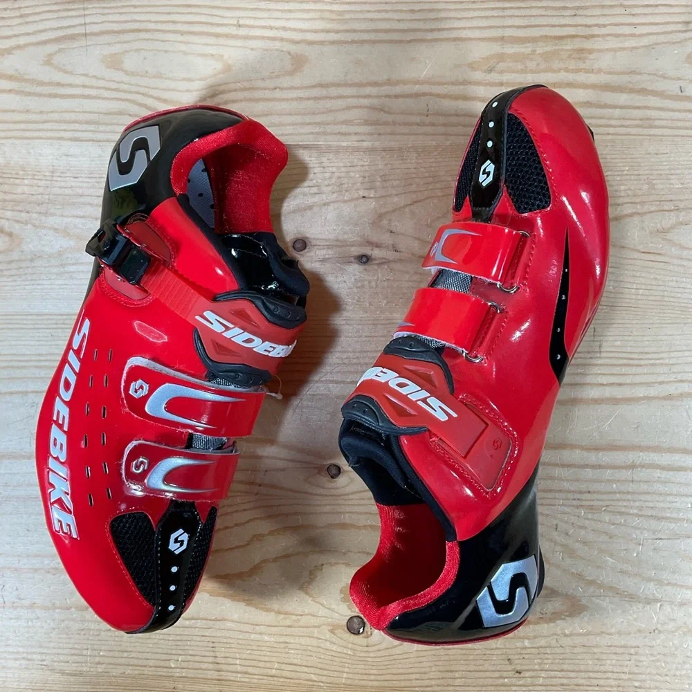 NWOB Sidebike Cycling Road Bike Shoes Men’s 8 EU 41 Red Black 3 Bolt SG-001
